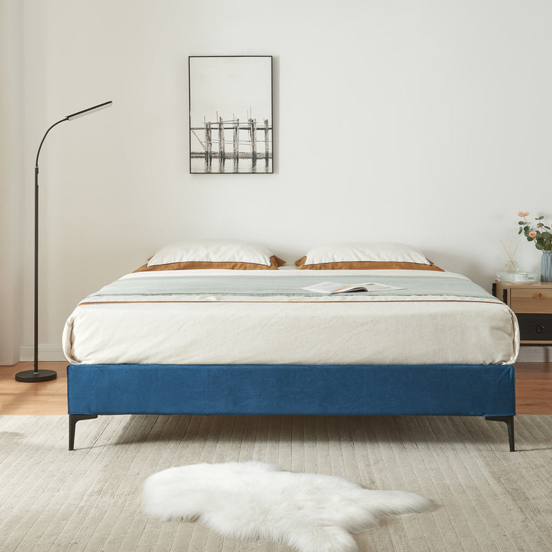 Tweepersoonsbed – Bedframe – Opbergbed – Gestoffeerd Bed – Slaapbank – 140x200 cm – Stevig Plywood Frame – Afneembare Blauwe Polyester Bekleding