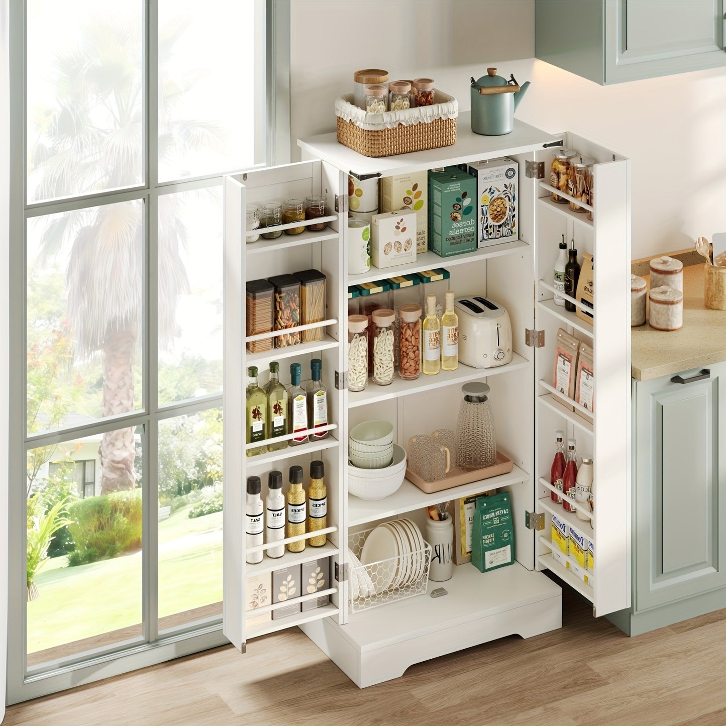 Opbergkast – Opbergmeubel – Kast – Bergkast – Woonkamerkast – Wit MDF – 2 Draaideuren Met Verstelbare Planken – Stevig Houten Frame 60x35x128,5 cm