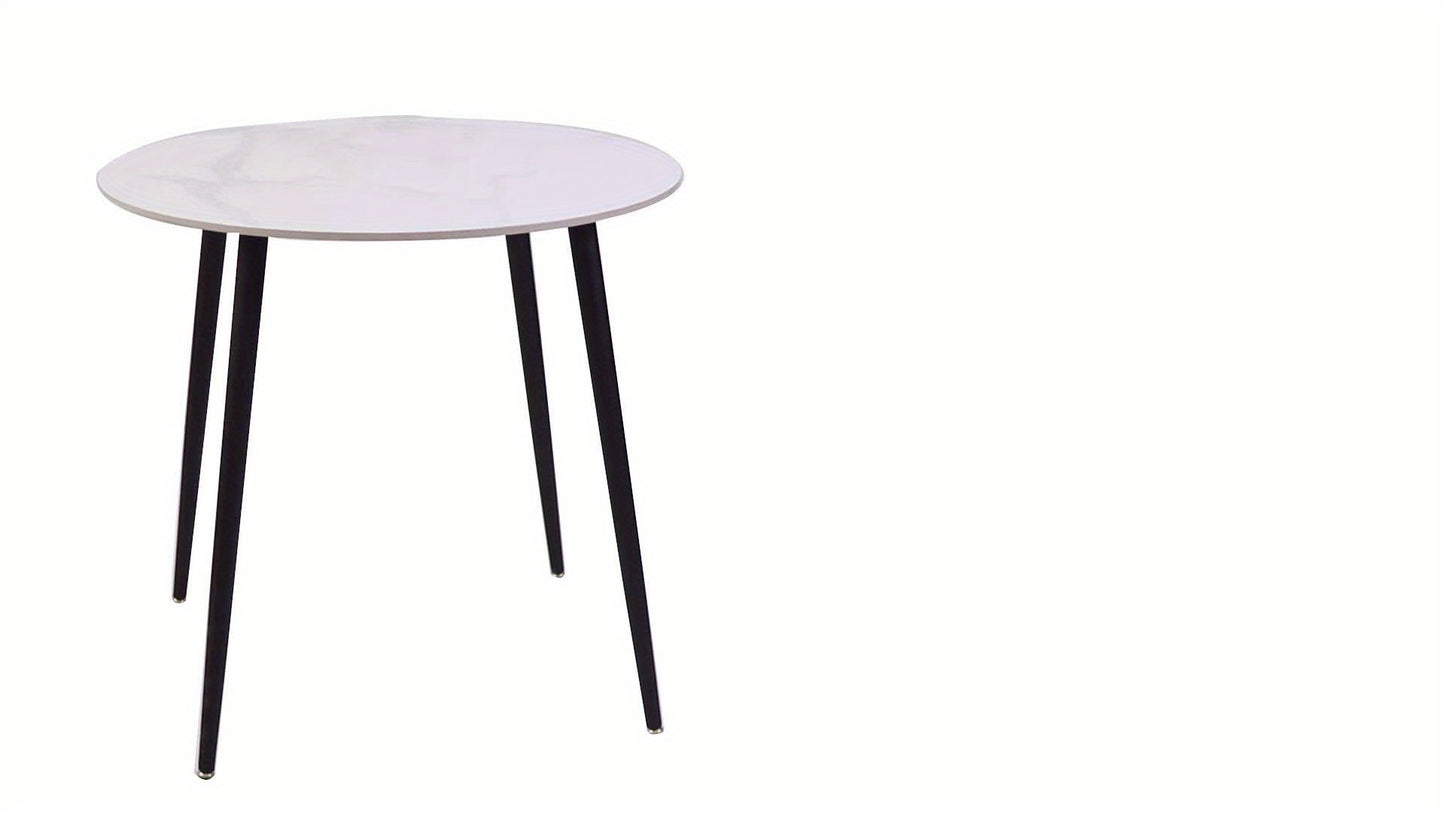 Eettafel – Ronde Tafel – Keukentafel – Dinertafel – Eetkamertafel – Hoogglans Sintered Stone Blad – 80 cm Diameter Metalen Tapered Poten