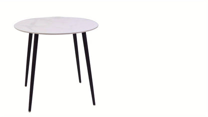 Eettafel – Ronde Tafel – Keukentafel – Dinertafel – Eetkamertafel – Hoogglans Sintered Stone Blad – 80 cm Diameter Metalen Tapered Poten