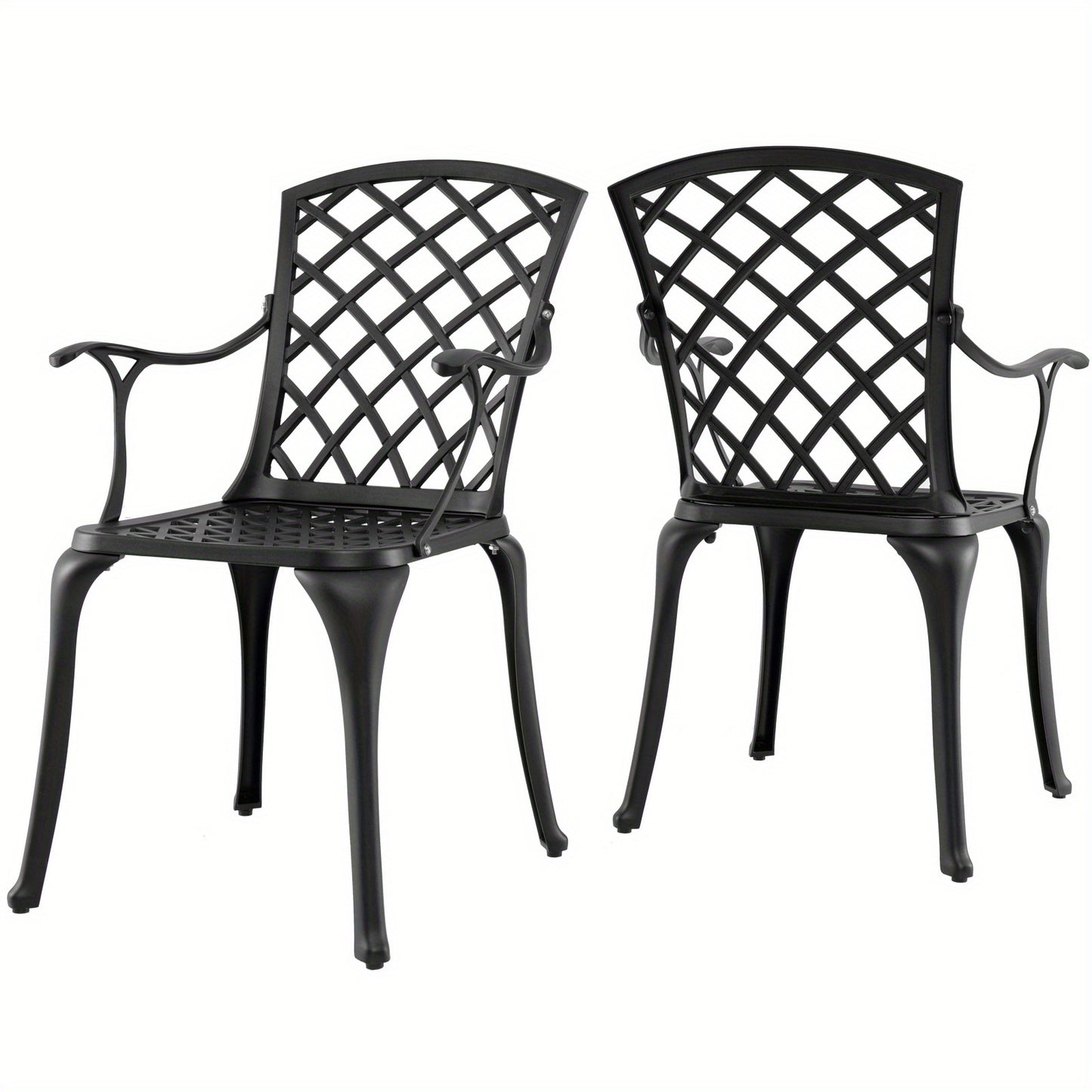 Tuinstoelen – Tuinstoel Set – Buitenkamer Stoelen – Aluminium Stoelen – Balkon Stoelen – Zwart – Gietaluminium – Ergonomische Zitting – Verstelbare Voetdoppen