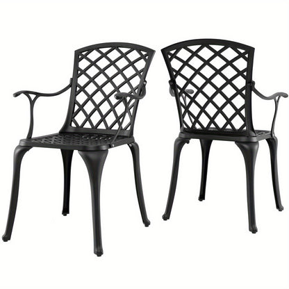 Tuinstoelen – Tuinstoel Set – Buitenkamer Stoelen – Aluminium Stoelen – Balkon Stoelen – Zwart – Gietaluminium – Ergonomische Zitting – Verstelbare Voetdoppen