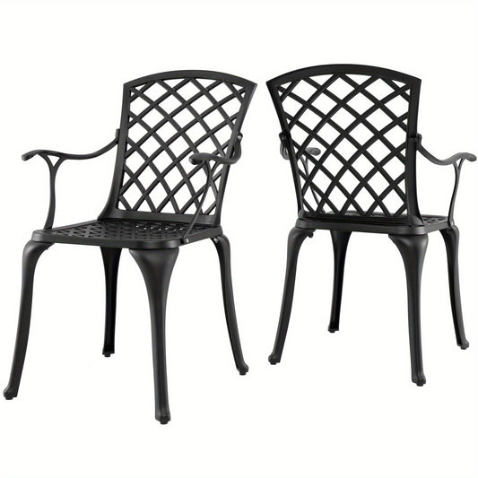 Tuinstoelen – Tuinstoel Set – Buitenkamer Stoelen – Aluminium Stoelen – Balkon Stoelen – Zwart – Gietaluminium – Ergonomische Zitting – Verstelbare Voetdoppen