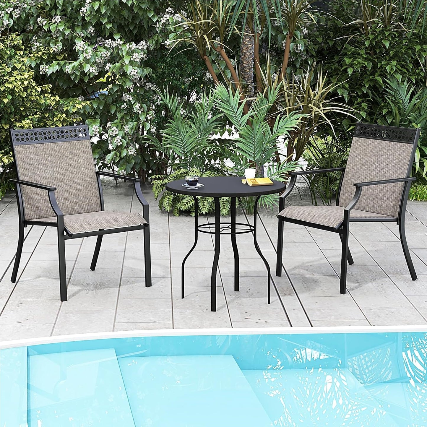 Tuinstoelen – Tuinstoelen – Balkonstoelen – Tuinmeubilair – Buitenzitmeubels – 2-Delige Set Koffiekleur – Sneldrogende Stof – Stevig Metalen Frame Tot 150 kg