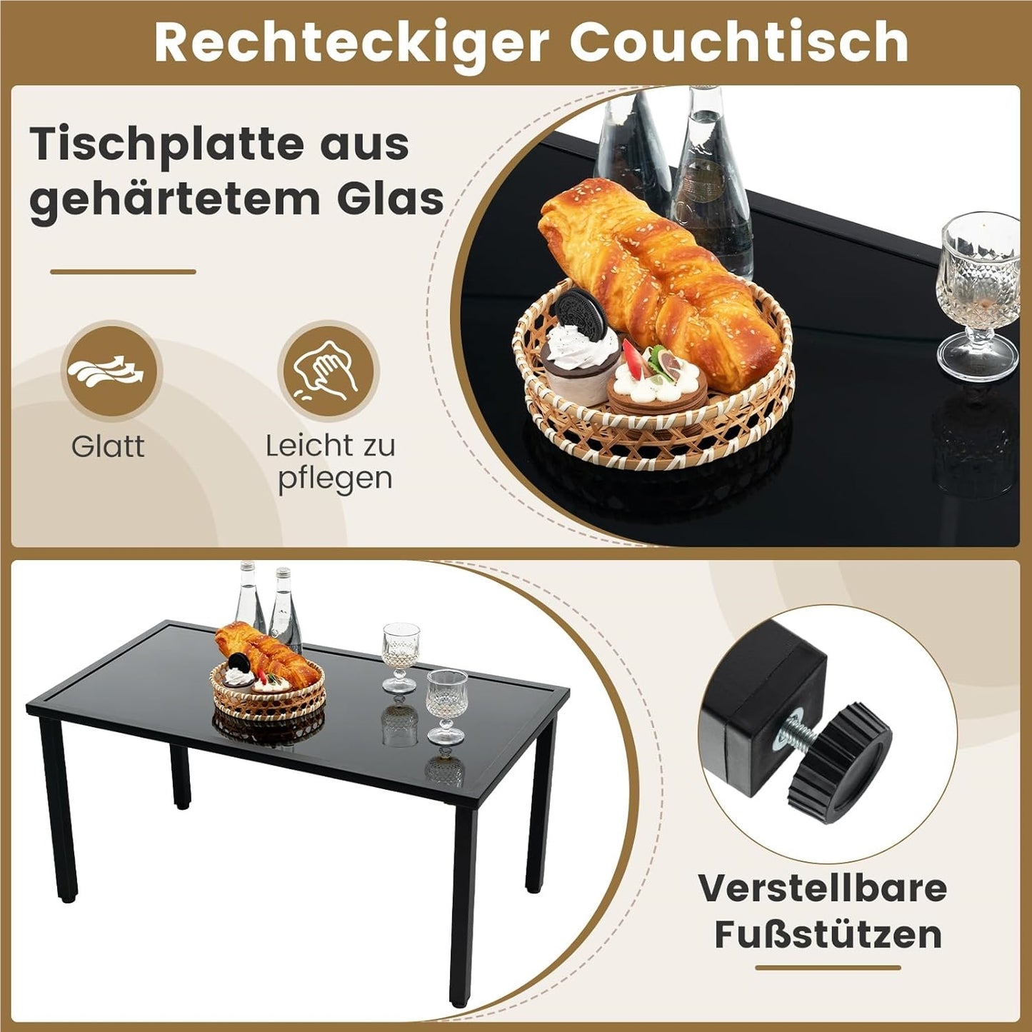 Polyrattan Tuinset – Tuinmeubelset – Loungeset – Buitenmeubelen – Patio Meubilair – 4-delig Zwart – Ergonomisch Design – Tempered Glas Tafel