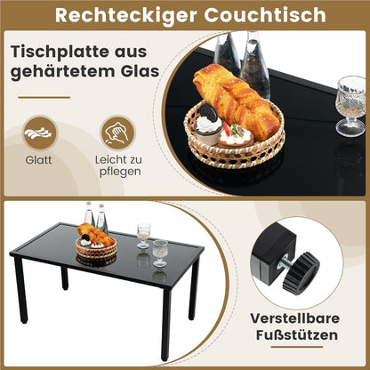Polyrattan Tuinset – Tuinmeubelset – Loungeset – Buitenmeubelen – Patio Meubilair – 4-delig Zwart – Ergonomisch Design – Tempered Glas Tafel