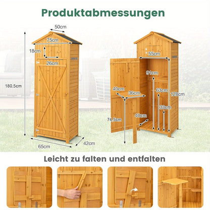Houten Tuinkast – Tuinopberger – Buitenberging – Tuinberging – Opbergkast Tuin – 180,5 CM Hoog – Afsluitbare Deuren Met Inklapbare Tafel