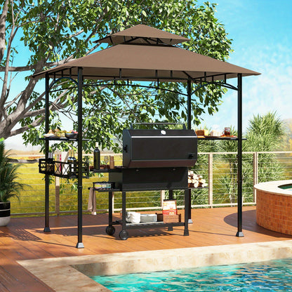 BBQ Grill Gazebo – Barbecue Overkapping – Grill Tent – Picknick Shelter – Buitenkeuken – Dubbel Dak – Vlamwerende Polyester Kap – Zwart-Grijs