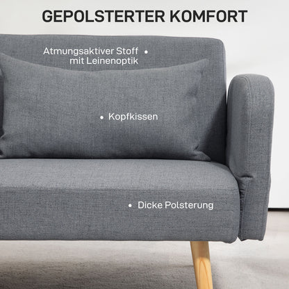 Slaapbank – Bedbank – Logeerbed – Slaapsofa – Bedbank met Opbergruimte – Grijs Linnen Look – Verstelbare Rugleuning – Compact 170x83 cm