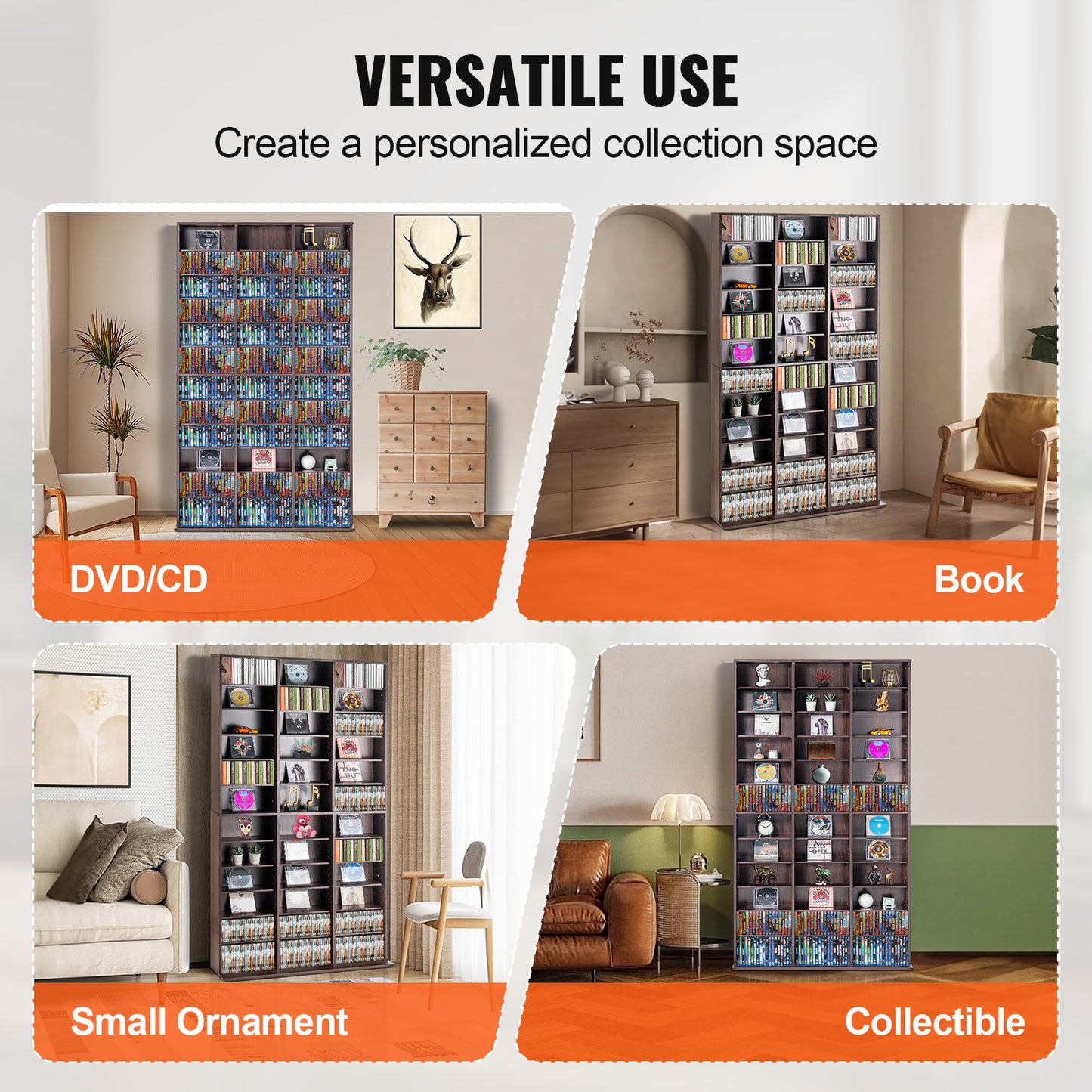 Media Opbergkast – Mediacabinet – Dvd Kast – Cd Rek – Boekenkast – Verstelbare Legplanken – Capaciteit 1080 Cd’s – Stabiele Houten Constructie – Espresso Kleur