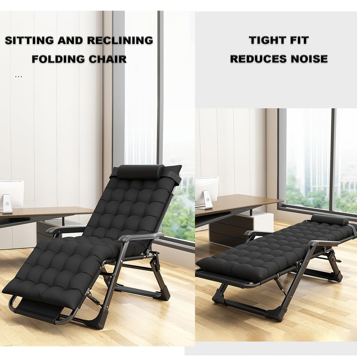Opvouwbare Relaxstoel – Loungestoel – Ligstoel – Klapstoel – Tuinstoel – Zwart – Extra Brede Zitting 68 cm – Stevig Metalen Frame