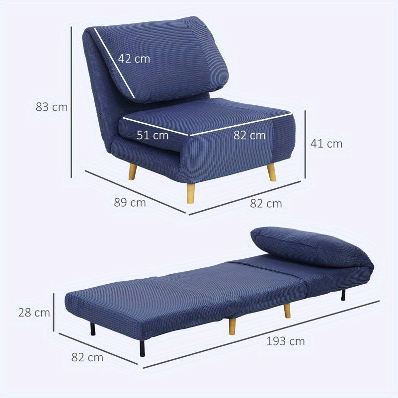 Slaapbank – Slaapfauteuil – Logeerbed – Zetelbed – Fauteuil – Verstelbare Rugleuning – Inklapbare Matras – 82x89x83 cm – Blauw