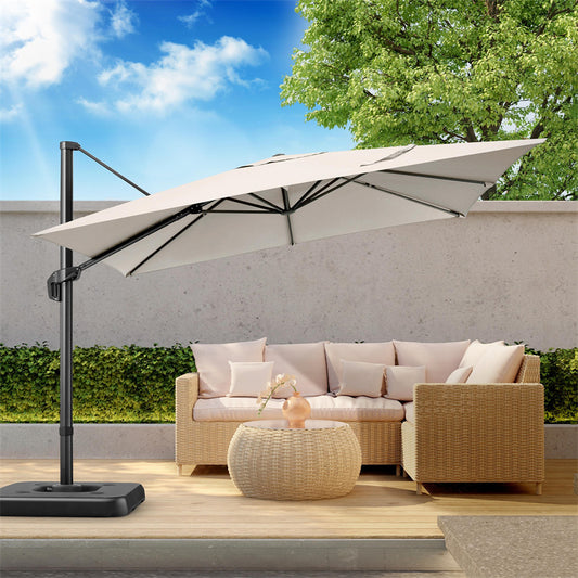 Buitenparasol – Terrasparasol – Tuinparasol – Zweefparasol – 3×3 Meter – Verstelbare Hoogte – Draaibaar 360° - Beige
