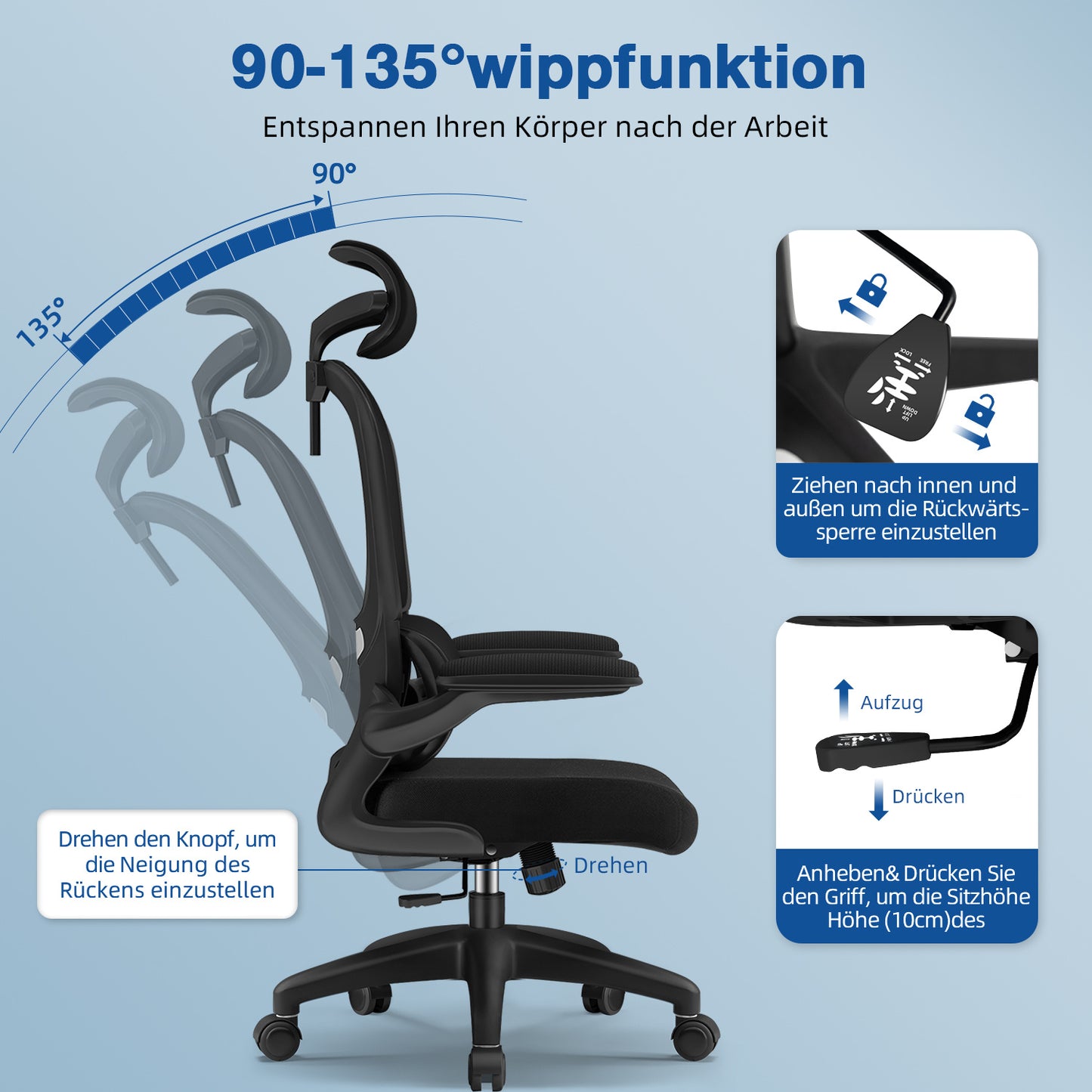 Office Chair with Adjustable Headrest, Armrests, and Lumbar Support, Load Capacity up to 150 kg