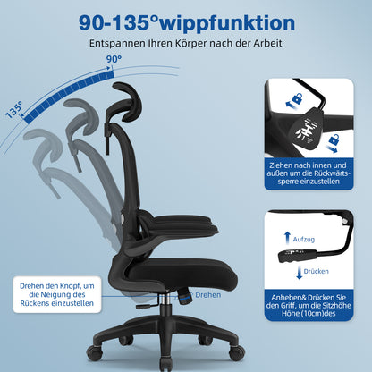 Office Chair with Adjustable Headrest, Armrests, and Lumbar Support, Load Capacity up to 150 kg