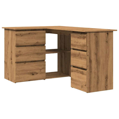 Hoekbureau – Hoekbureau Gaming – Bureautafel – Computertafel – L-vormig – Hout – Stevig en Vochtbestendig – Met 2 Deuren en 4 Lades – Artisan Oak