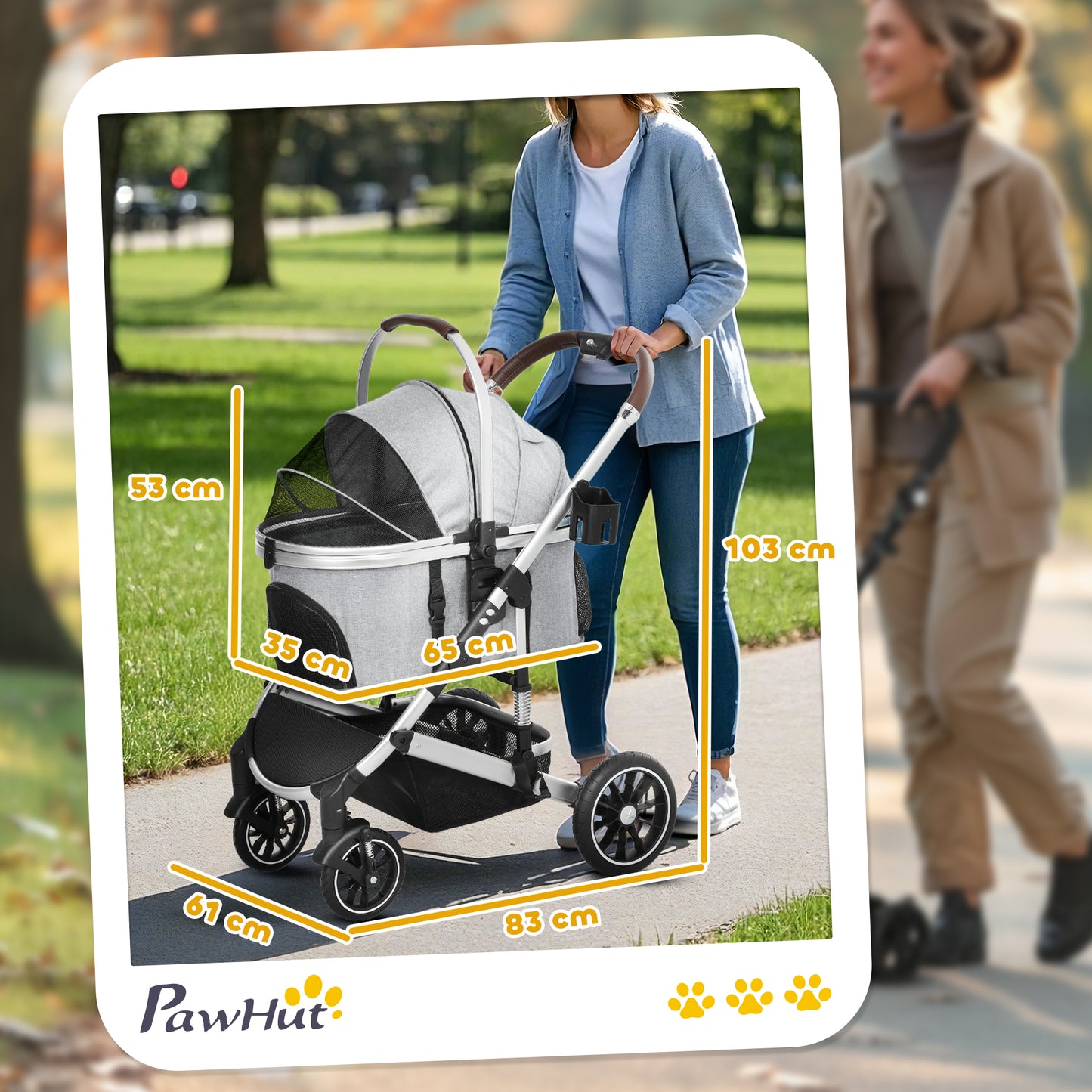 Hondenwagen – Huisdierenwagen – Buggy – Draagtas – Autostoel – Lichtgewicht Aluminium Frame – 3-in-1 Opvouwbaar Design – Inclusief Veiligheidsharnassen – Lichtgrijs