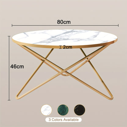 Bijzettafel – Side Table – Salontafel – Nachtkastje – Plantentafel – Ronde MDF Tafel – Marmerlook Met Gouden Accenten – 89,99 cm Diameter, 34,04 cm Hoogte