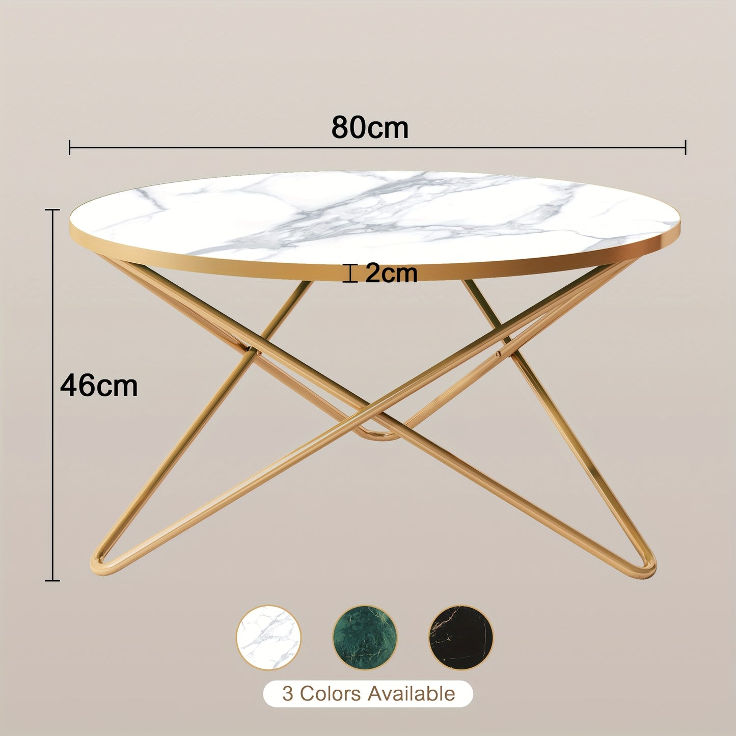 Ronde Bijzettafel – Side Table – Salontafel – Nachtkastje – Tafel – Marmerlook Met Gouden Aders – Stevige MDF Constructie – Compact Formaat Ø 89,99 cm x 34,04 cm