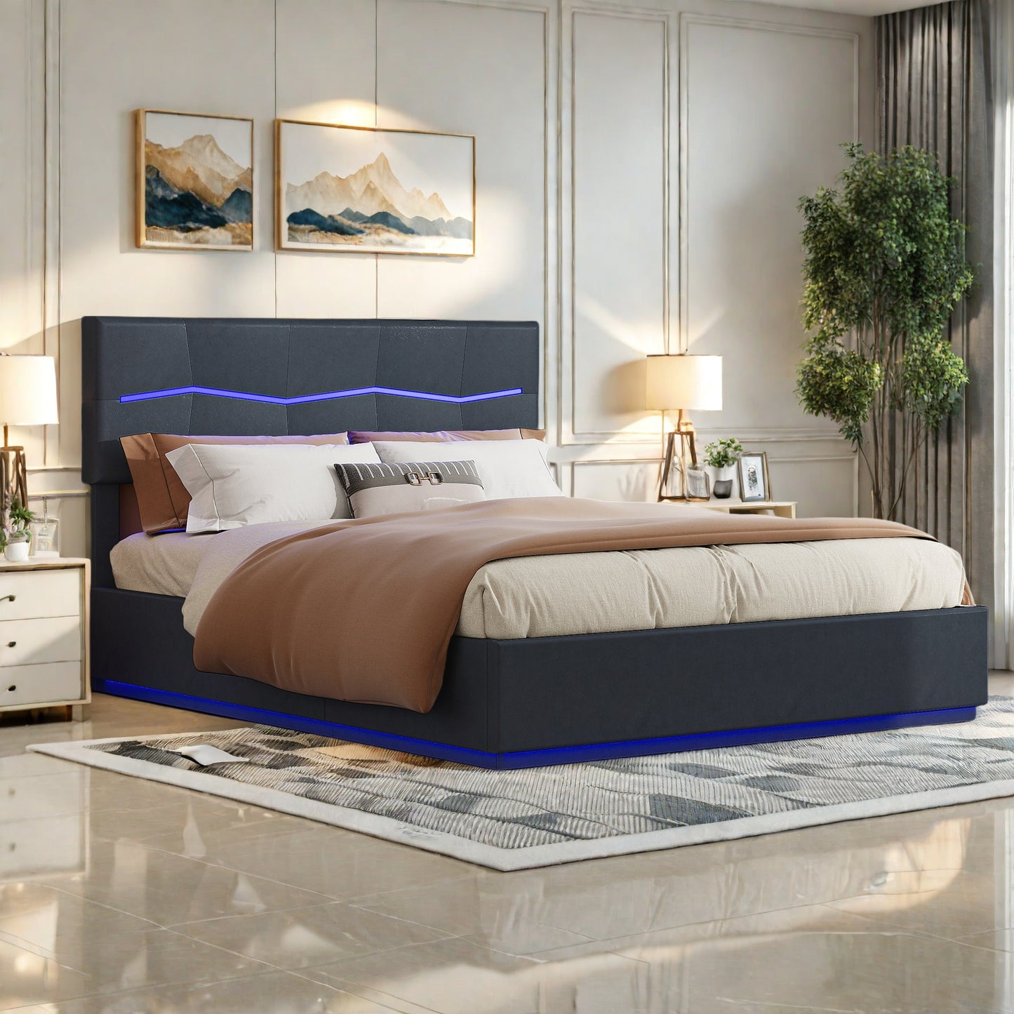 Dubbel Opbergbed – Opbergbox Bed – Stalen Bedframe – Bed Met LED-Verlichting – Ladebed – 140x200 cm – USB Oplaadpoort – Pneumatisch Hefmechanisme