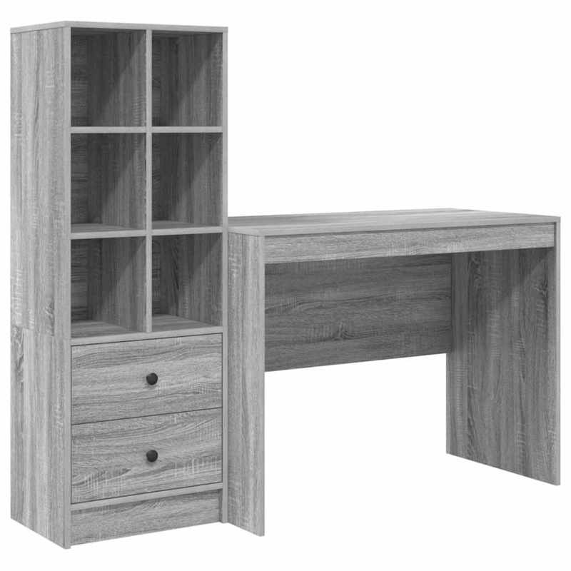 Bureau – Bureautafel – Computerbureau – Schrijftafel – Werktafel – Grijs – Eikenhout – 100 x 50 x 76 cm – Met Opberglades – Stevig En Stijlvol Design