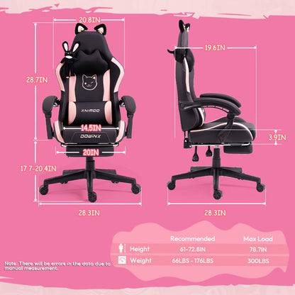 Gamingstoel Roze – Bureaustoel – Gamerstoel – Office Chair – Kawaii Stoel – Ergonomisch Design – Verstelbare Voetsteun – PU Leer & Metaal – Manuele Rugleuning – Max 136 kg