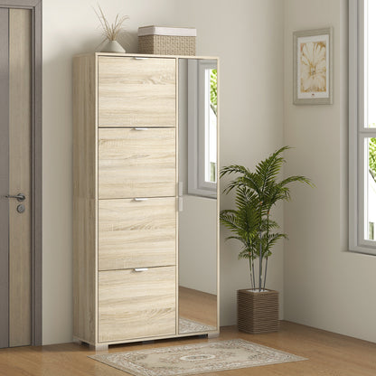 Schoenenkast – Schoenenopberger – Schoenenrek – Schoenenmeubel – Schoenenkastje – Met Spiegel – Verstelbare Planken – 16 Paar Schoenen – Houtkleur Oak