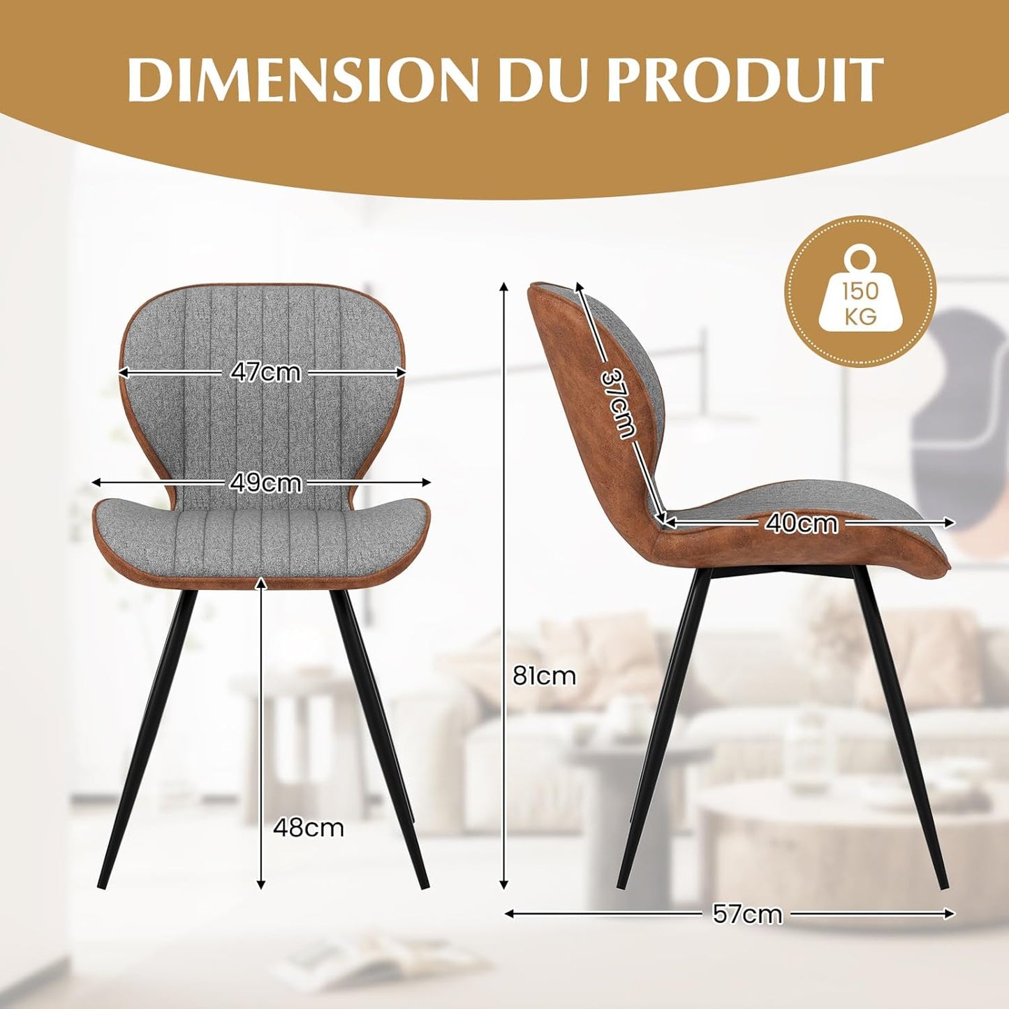 Eetkamerstoelen – Keukenstoelen – Stoelen Set – Vergaderstoelen – Moderne Stoelen – Ergonomische Rugleuning – Stevig Metalen Frame 150 Kg