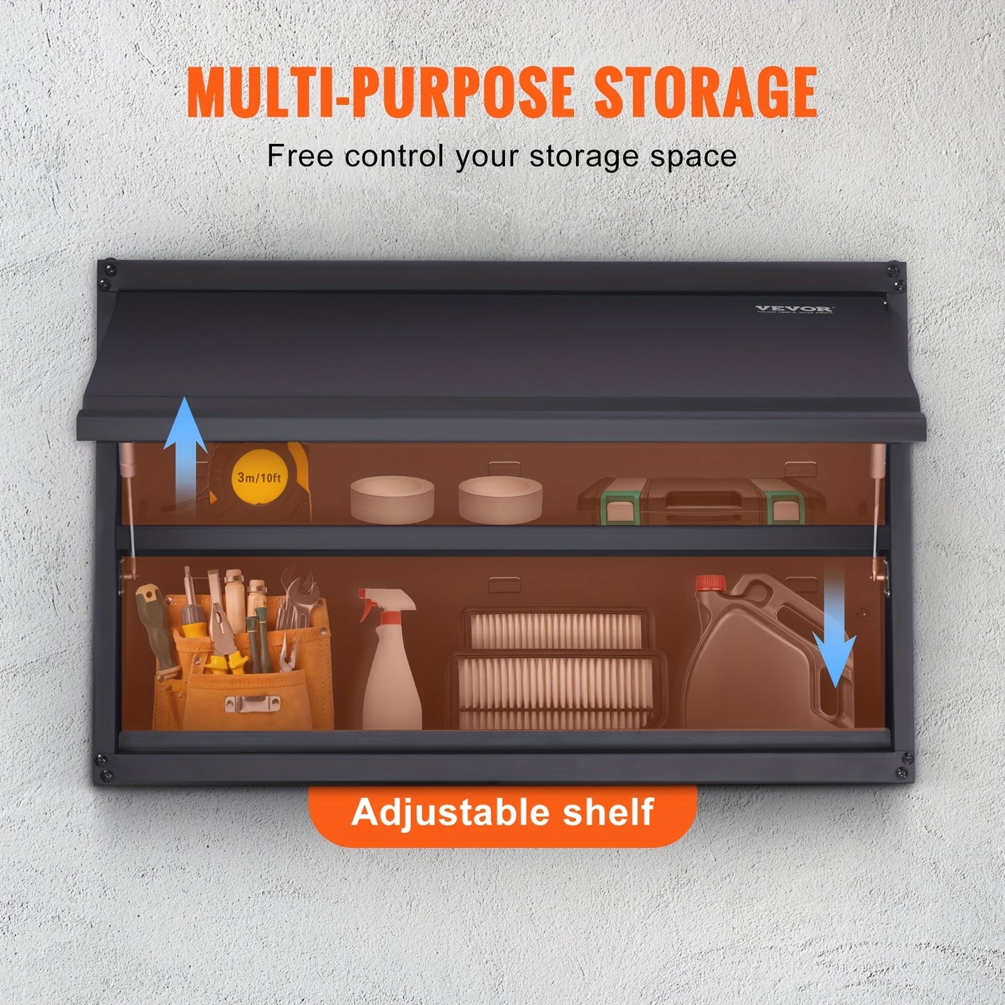 Garageskast – Metalen Opbergkast – Wandkast – Werkplaatskast – Stalen Kast – Met Verstelbare Planken – Druksluiting Met Slot – Zwart Metalen Design