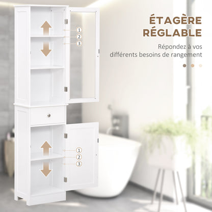 Kolomkast badkamer – kolommeubel – hoge kast – badkamerkast – kolomopberger – wit MDF – verstelbare planken – waterbestendig design