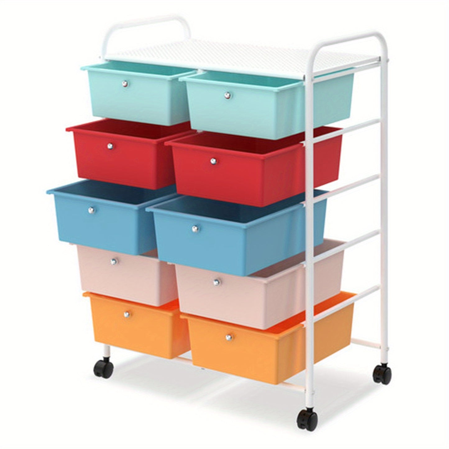 Make-up Trolley – Make-up Koffer – Beautykoffer – Cosmeticakoffer – Opbergtrolley – 10 Lades – Wieltjes – Compact Formaat – Wit Metalen Frame