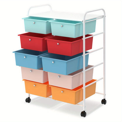 Make-up Trolley – Make-up Koffer – Beautykoffer – Cosmeticakoffer – Opbergtrolley – 10 Lades – Wieltjes – Compact Formaat – Wit Metalen Frame