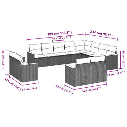Tuinbankset – Buitenbank – Tuinset – Loungebank – Buitenmeubel – PE-Rattan – Poedergecoat Stalen Frame – Inclusief Wasbare Kussens – Grijs – Zonder Tafel