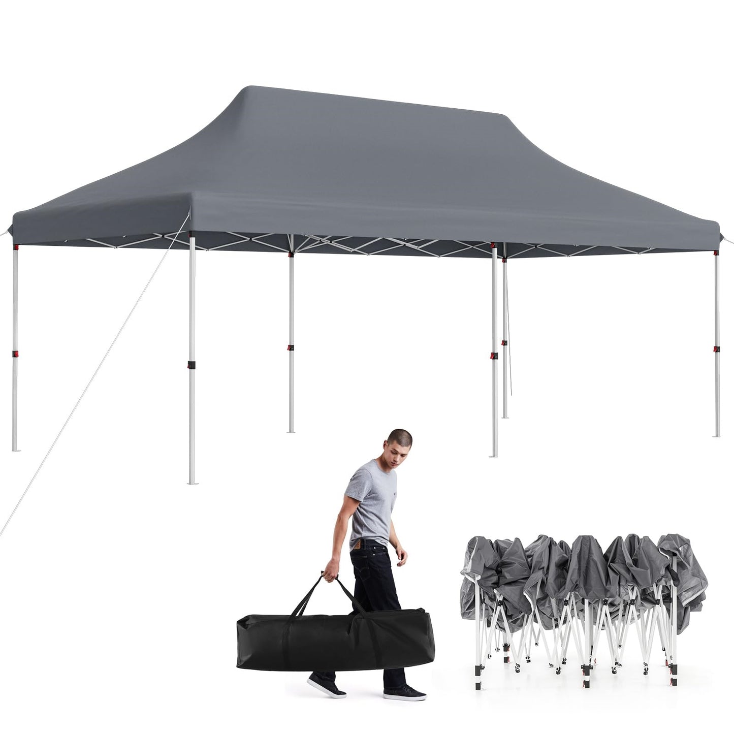 Vouwpaviljoen – Partytent – Tuinpaviljoen – Tent – Overkapping – Waterbestendig – UV Bescherming SPF50+ – Hoogte Verstelbaar – Grijs – 3x6m