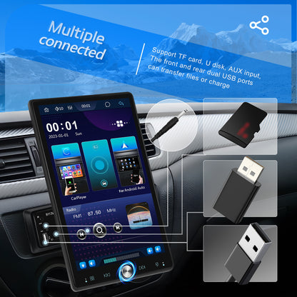 Autoradio – Car Stereo – Inbouwradio – Auto Multimedia Systeem – Single Din Radio – Met Microfoon & Achteruitrijcamera – Draaibaar 10,4 Inch Touchscreen – Draadloze CarPlay & Android Auto