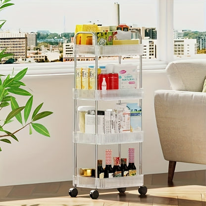 Opbergwagen – Opbergkar – Keukentrolley – Badkamertrolley – Rollende Opberger – 4-Laags Acryl Planken – RVS Handgrepen – Smal Design 39,9x29x95 cm