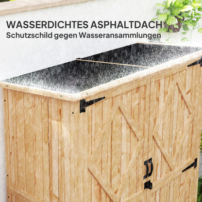 Houten Tuinberging – Tuinschuur – Tuinkast – Berging – Tuinopbergkast – Lichtbruin Vurenhout – Weerbestendig Asfalt Dak – Dubbele Deuren – Verstelbare Pootjes