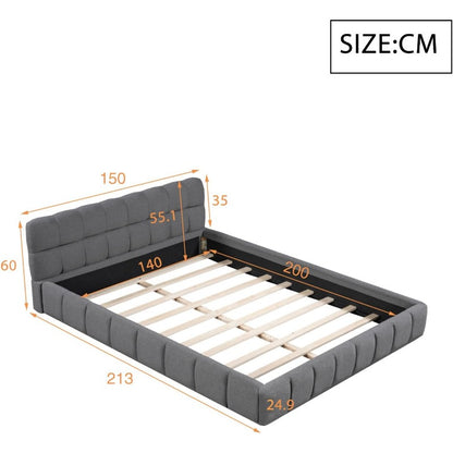 Tweepersoonsbed – Bed – Slaapbank – Boxspring – Ledikant – Beige 140x190 cm – Zacht Gewatteerd Hoofdbord – Stevige MDF Constructie
