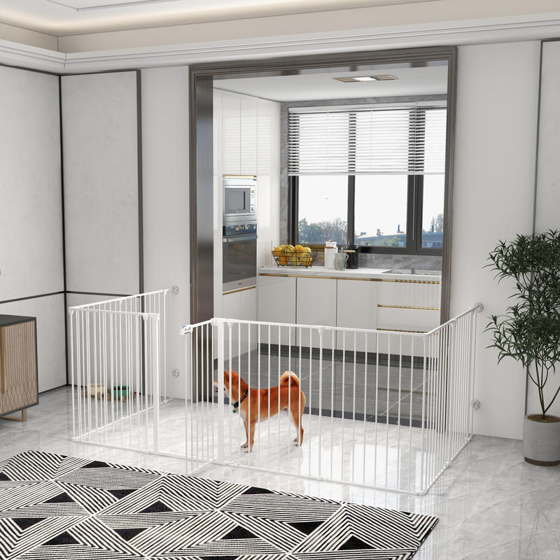 Puppy Playpen, Foldable Portable Dog Playpen, Steel Puppy Playpen, Lockable Door, Weather , Black
