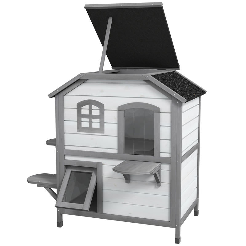 Kattenhuis – Kattenhok – Katten Shelter – Katten Verblijf – Kattenhuisje – 2 Laags Ruim Design – Weerbestendige Materialen Met Ventilatie Mesh