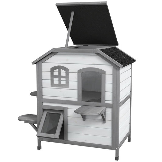 Kattenhuis – Kattenhok – Katten Shelter – Katten Verblijf – Kattenhuisje – 2 Laags Ruim Design – Weerbestendige Materialen Met Ventilatie Mesh