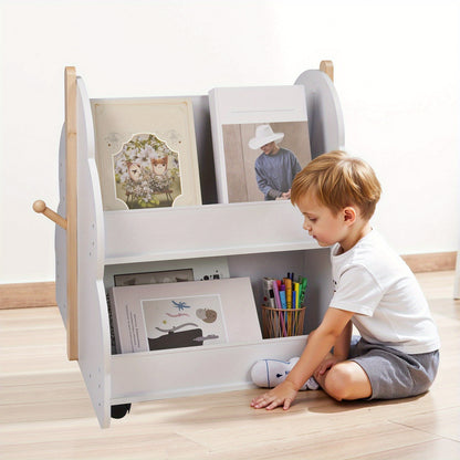 Boekenplank – Boekenkast – Wandrek – Opbergkast – Boekenrek – Mobiel Op Wieltjes – Boomvormig Ontwerp – 2 Lagen – 50x54x61 cm – Duurzaam Kunststof