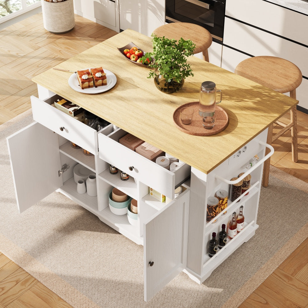 Modern White Metal Kitchen Island with Worktop - Heavy-Duty Mobile Serving Cart & Storage Cabinet, Freestanding Floor Cabinet with Shelves & Drawers, No Electrical Required, Space-Saving Design for Small Kitchens, Pantry & Di