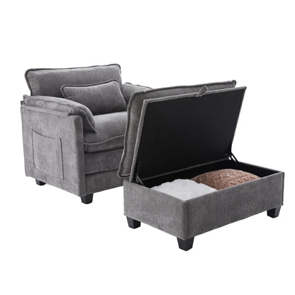 Extra Grote Relaxstoel – Loungestoel – Fauteuil – Zitzak – Relaxfauteuil – Premium Velvet – Inclusief Voetsteun & Poef – Handige Zijzakken – Grijs