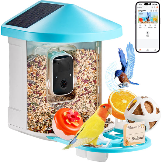 Voederhuisje – Vogelvoederhuisje – Vogelvoederstation – Voedersilo – Slim Vogelhuisje met Camera – AI Vogelherkenning 10.000+ Soorten – Zonne-energie met 2K HD Nachtzicht