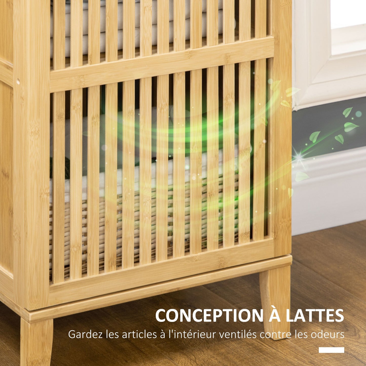Bamboekast – Opbergkast – Badkamerkast – Boekenkast – Ladekast – Natuurmateriaal Bamboe – 4 Niveaus Met Latten Deuren – Compact 40x30x140 cm