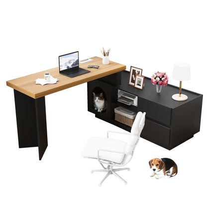 Hoekbureau – Bureau – L-vormig Bureau – Bureau Met Lade – Computerbureau – Zwart – XL Huisdierhuisje – Ruimtebesparend Ontwerp – Flexibele Montage