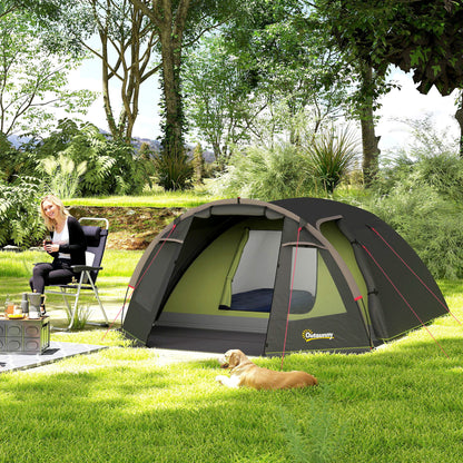 Familietent – Kampeertent – Buitentent – Tunneltent – Tent voor 4 Personen – Lichtgewicht Glasvezelframe – 3 Deuren en Ramen – Zwart – 360x250x130 cm