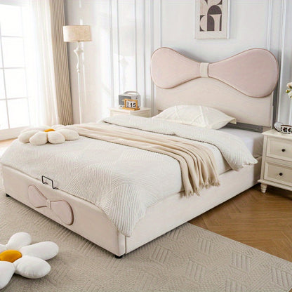 Beddenkast – Tweepersoonsbed – Gestoffeerd Bed – Opbergbed – Ladebed – Verstelbaar Hoofdbord – Linnen Bekleding – 140x200 cm