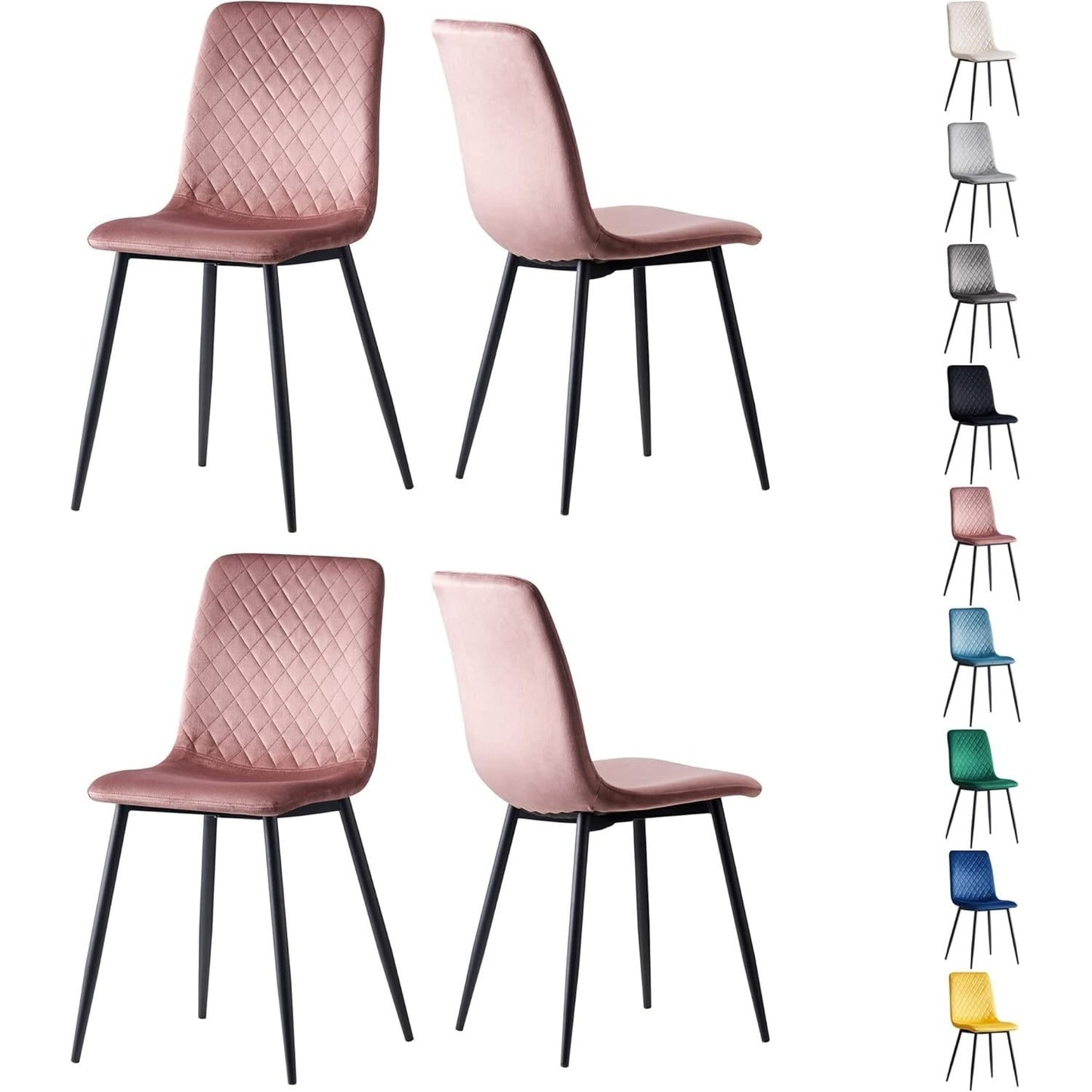 Eetkamerstoelen – Stoelen – Kuipstoelen – Designstoelen – Velours Stoel – Set van 4 – Metalen Poten – Ergonomisch Comfort – Beschermende Glijders